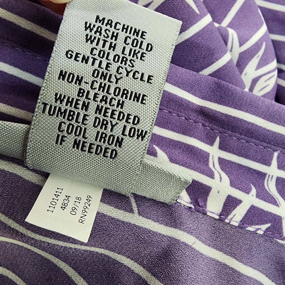Catherines Womens Shirt Size 2X 22/24W Purple White Striped Floral Sheer Button - Picture 9 of 10